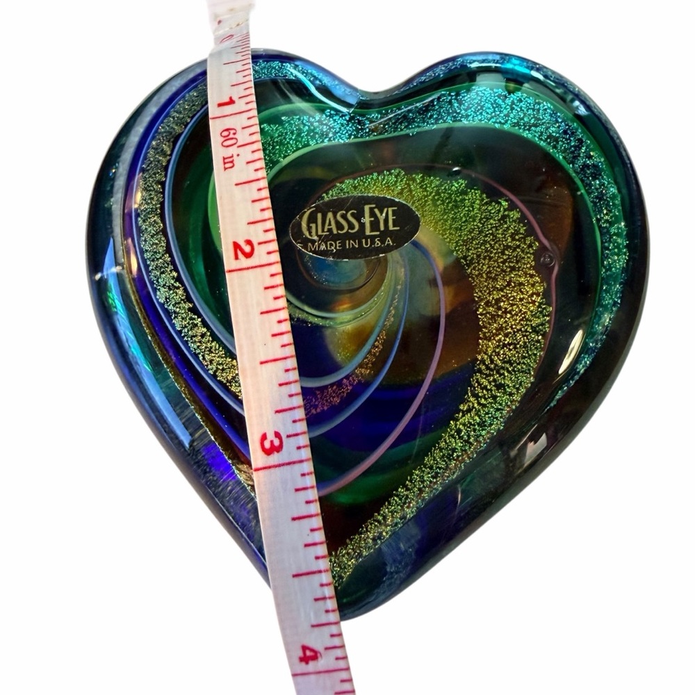 Glass Eye Studio Heart Paperweight Dichroic Art Glass USA Iridescent 4” - Picture 6 of 6